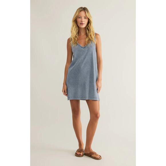 Z Supply Sloane V-Neck Jersey Denim Mini Dress - Medium Indigo NWT VARIOUS SIZES - Picture 4 of 6